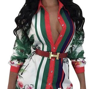 Women's Sexy Button Down Shirts Long Sleeve Collar Loose Blouse Tops Mini Dress